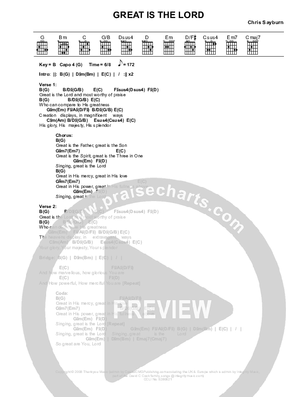 Great Is The Lord Chords & Lyrics (Chris Sayburn)