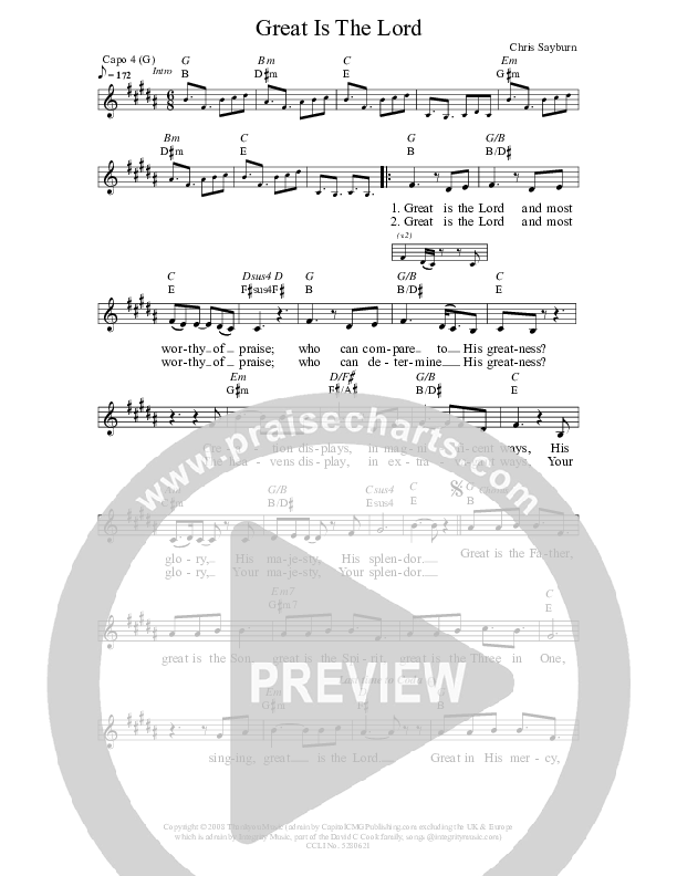 Great Is The Lord Lead Sheet (Chris Sayburn)