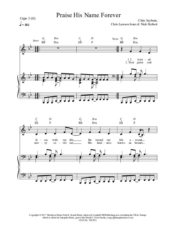 Praise His Name Forever Piano/Vocal & Lead (Chris Sayburn)