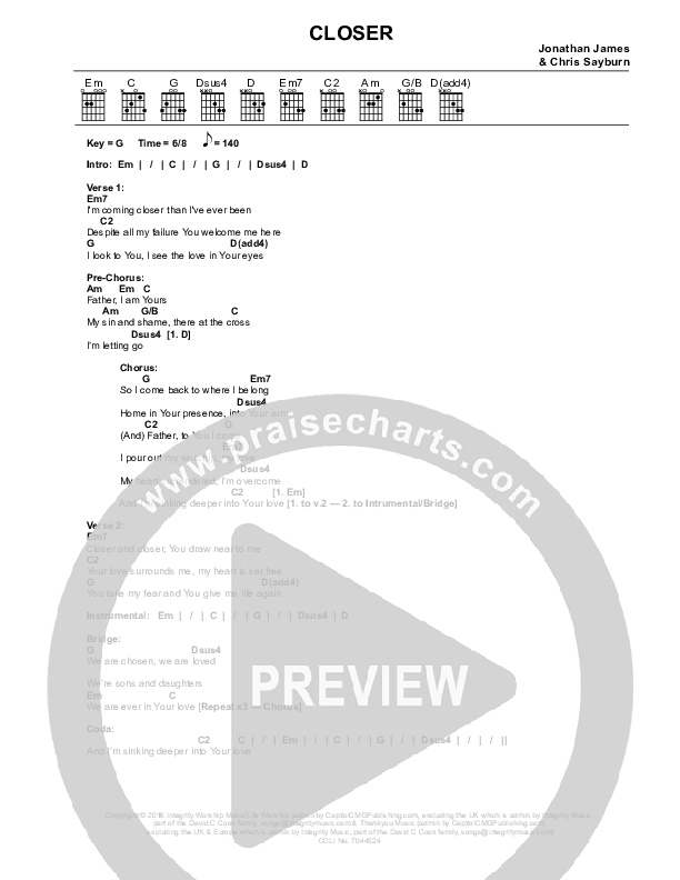 Closer Chords & Lyrics (Chris Sayburn)