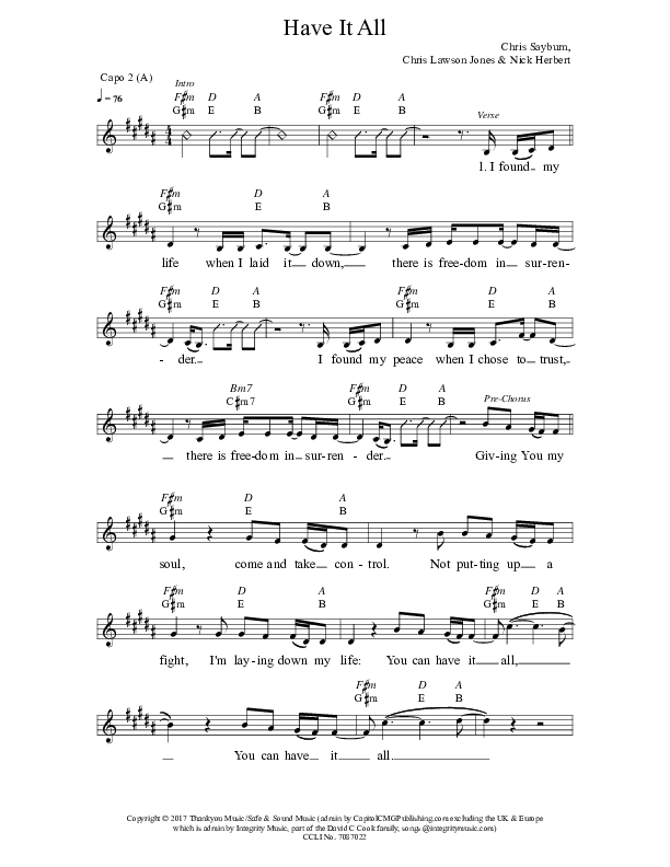 Have It All Lead Sheet (Chris Sayburn)