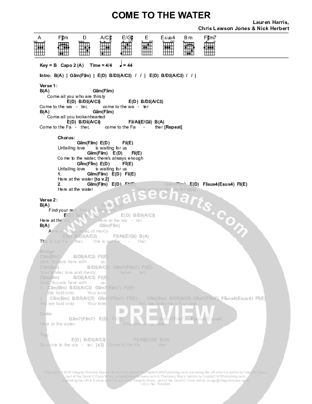 Come To The Water Chords & Lyrics (Chris Sayburn)