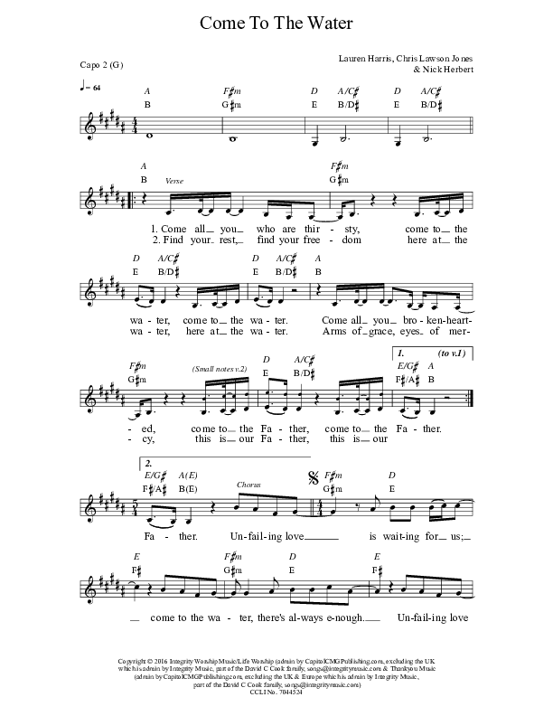 Come To The Water Lead Sheet (Chris Sayburn)