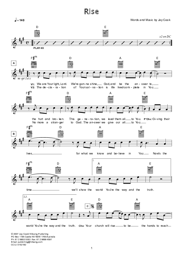Rise Lead Sheet (Hillsong London / Hillsong Worship)