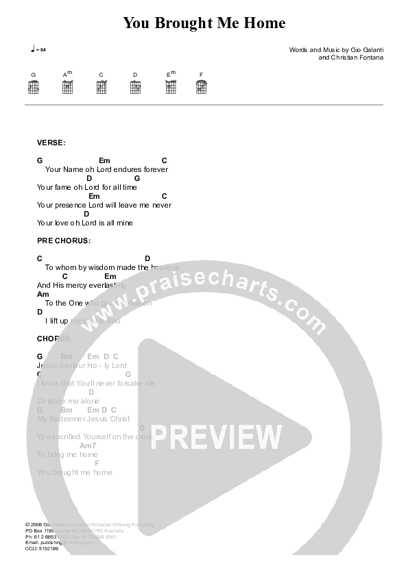 You Brought Me Home Chord Chart (Hillsong London / Hillsong Worship)
