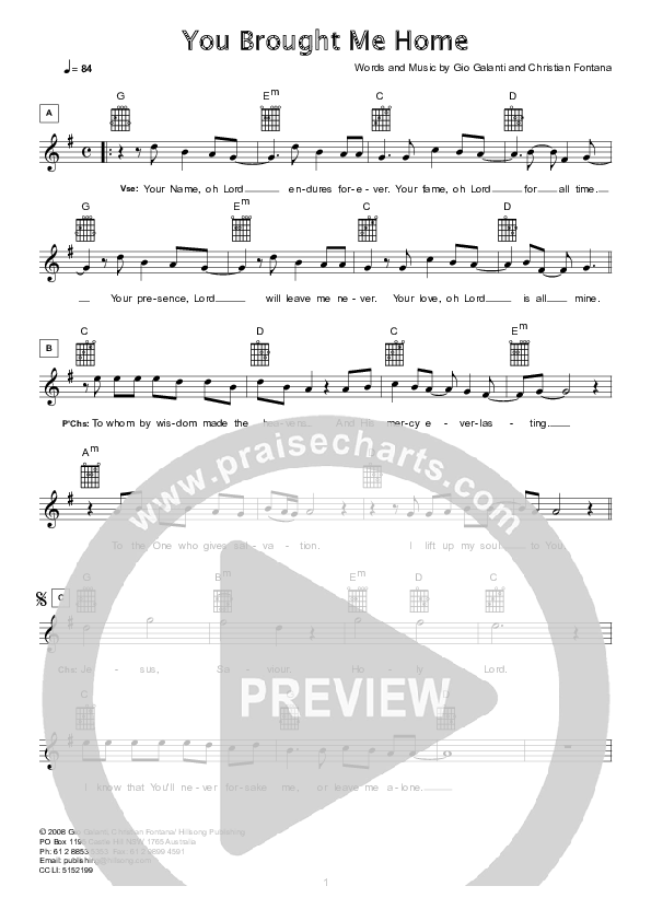 You Brought Me Home Lead Sheet (Hillsong London / Hillsong Worship)