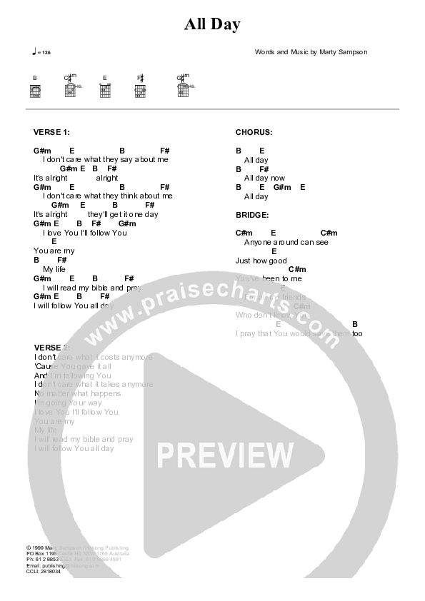 All Day Chord Chart (Hillsong Worship)