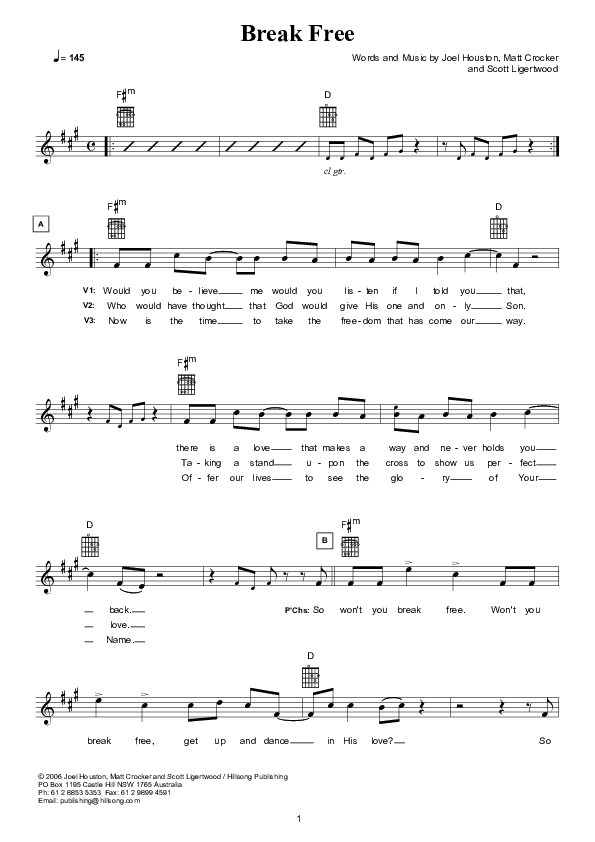 Break Free (Instrumental) Lead Sheet (Hillsong Worship)