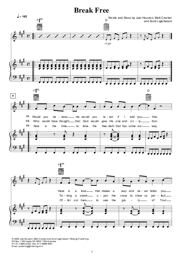 Break Free (Instrumental) Piano/Vocal (Hillsong Worship)