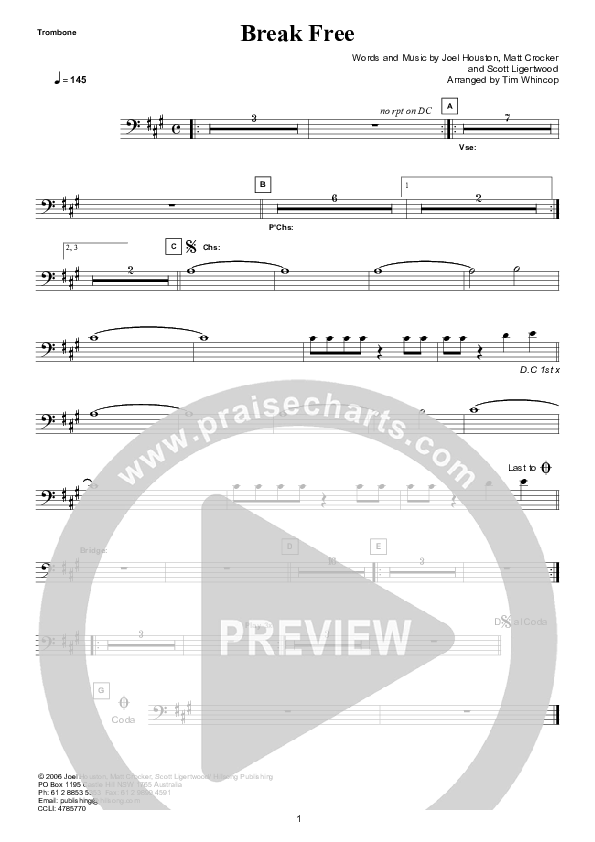 Break Free (Instrumental) Trombone (Hillsong Worship)