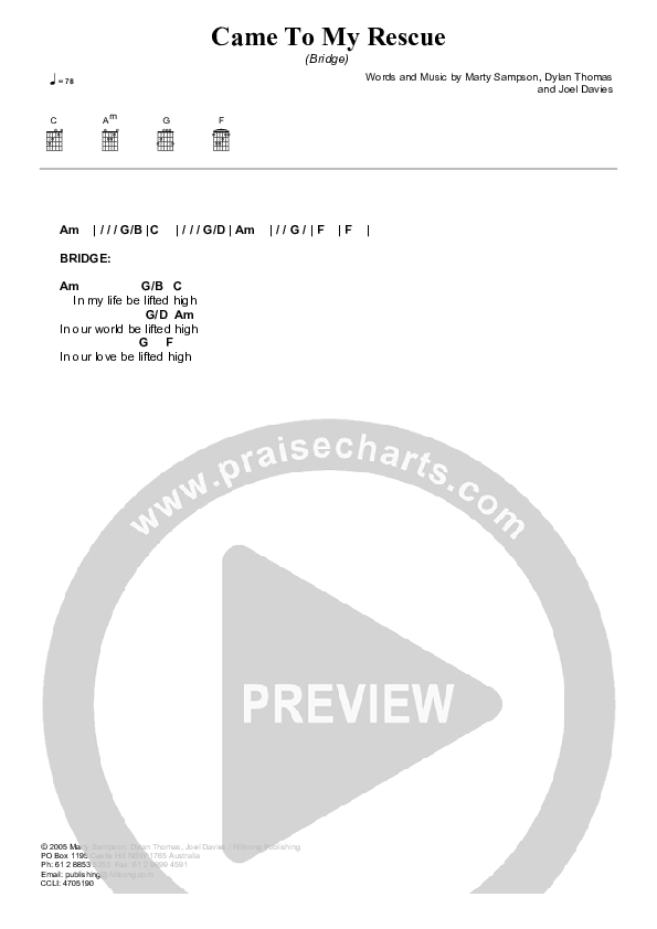 Came To My Rescue Chords & Lyrics (Hillsong Worship)