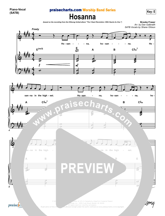 Hosanna Sheet Music PDF (Hillsong Worship) - PraiseCharts