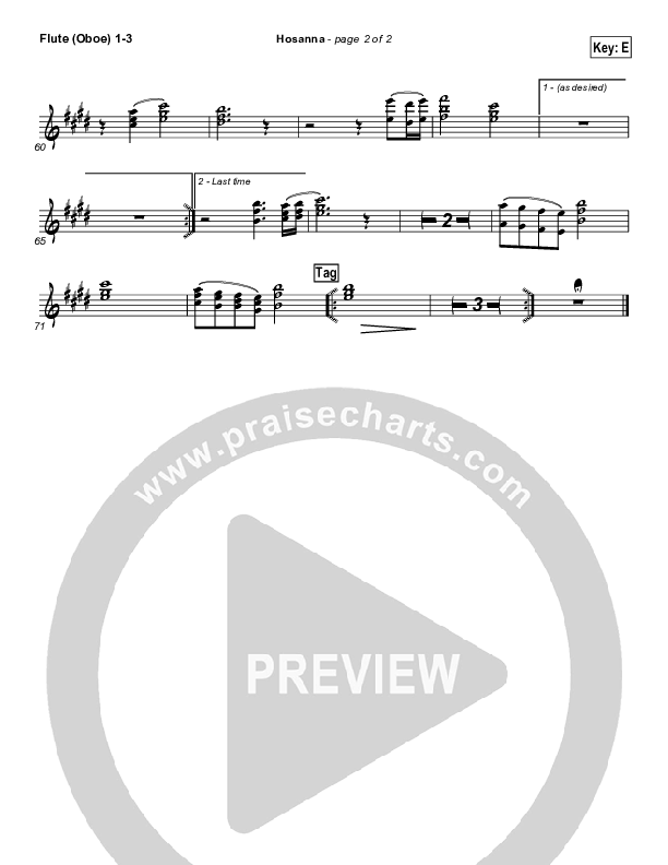 Hosanna Flute/Oboe 1/2/3 (Hillsong Worship)