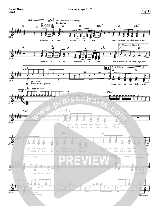 Hosanna Lead Sheet (SAT) (Hillsong Worship)