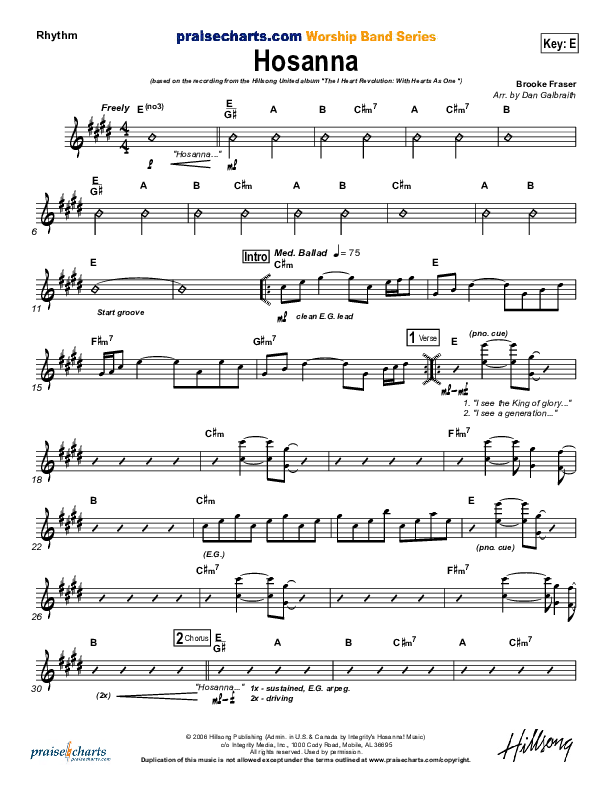 Hosanna Rhythm Chart (Hillsong Worship)
