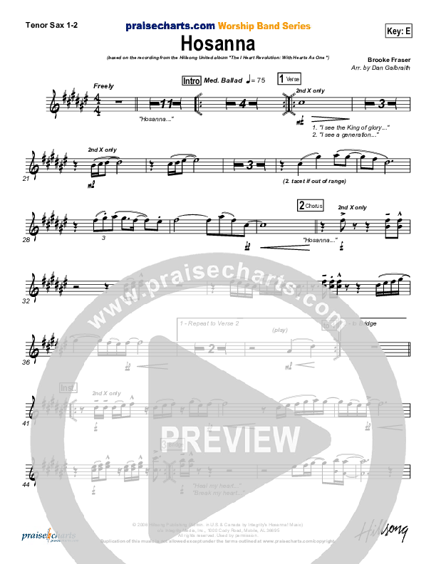 Hosanna Tenor Sax 1/2 (Hillsong Worship)