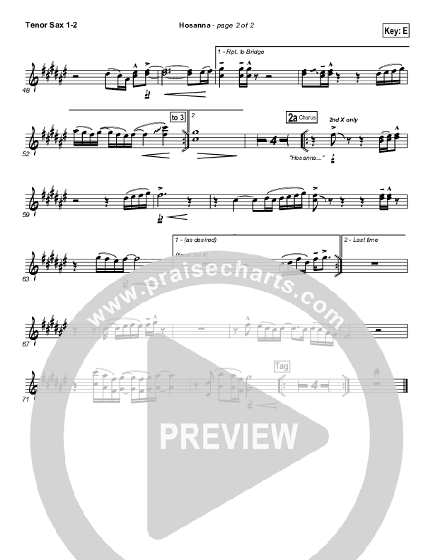 Hosanna Tenor Sax 1/2 (Hillsong Worship)