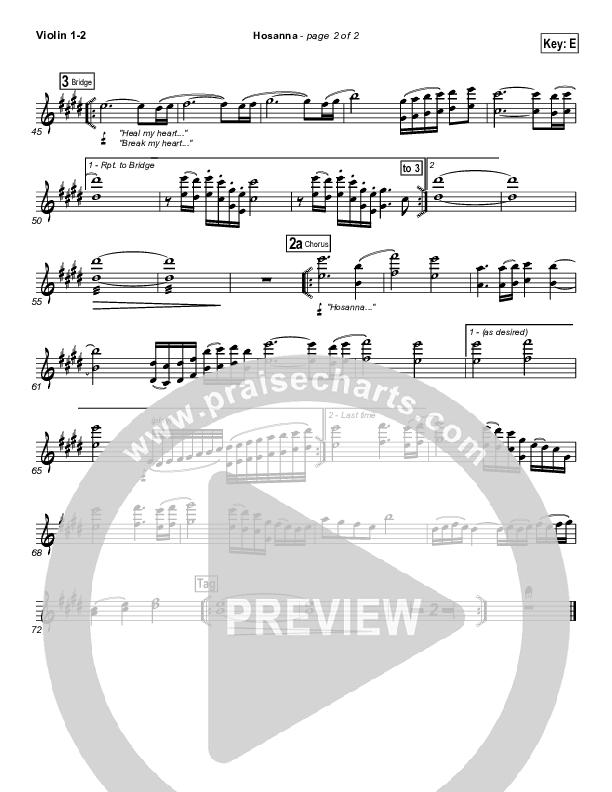 Hosanna Violin 1/2 (Hillsong Worship)
