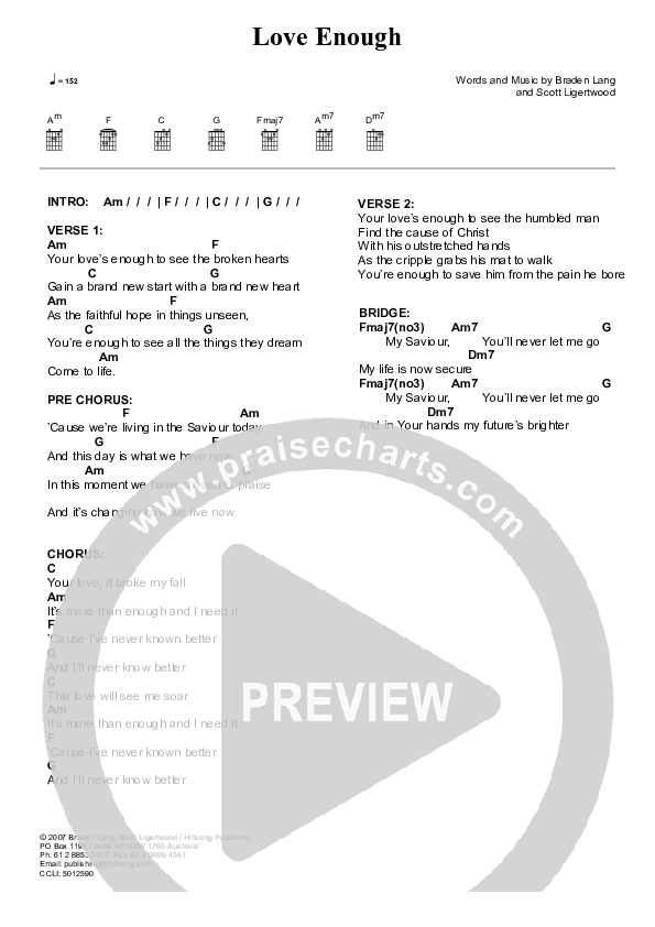 Love Enough Chord Chart (Hillsong Worship)
