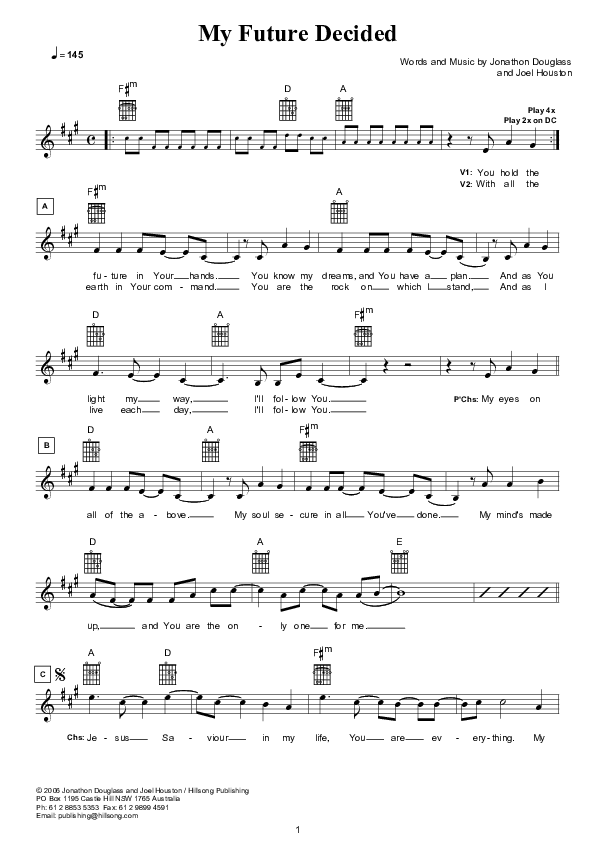 My Future Decided (Instrumental) Lead Sheet (Hillsong Worship)