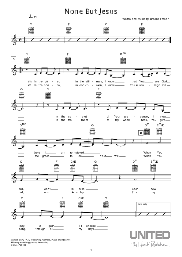None But Jesus Lead Sheet (Hillsong Worship)