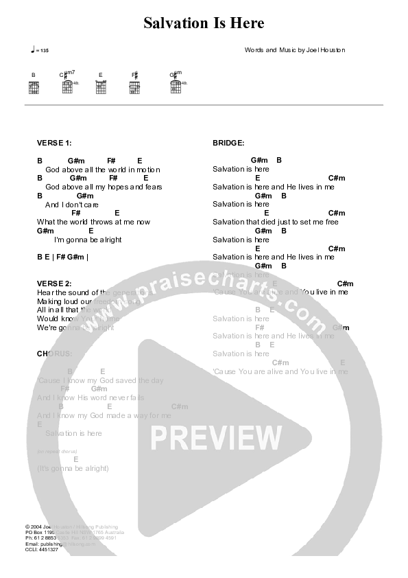 Salvation Is Here Chord Chart (Hillsong Worship)