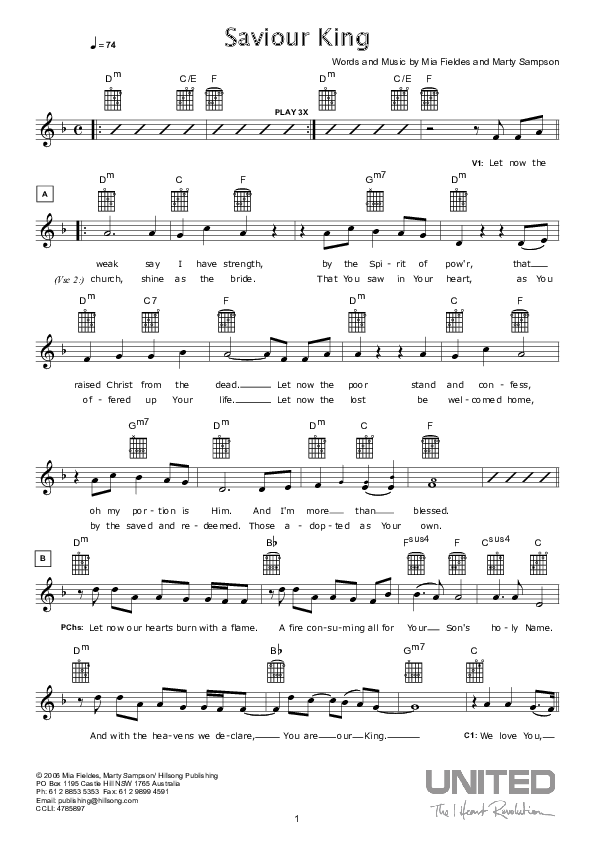 Saviour King Lead Sheet (Hillsong Worship)