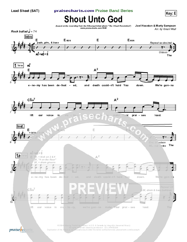 Shout Unto God Lead Sheet (SAT) (Hillsong Worship)