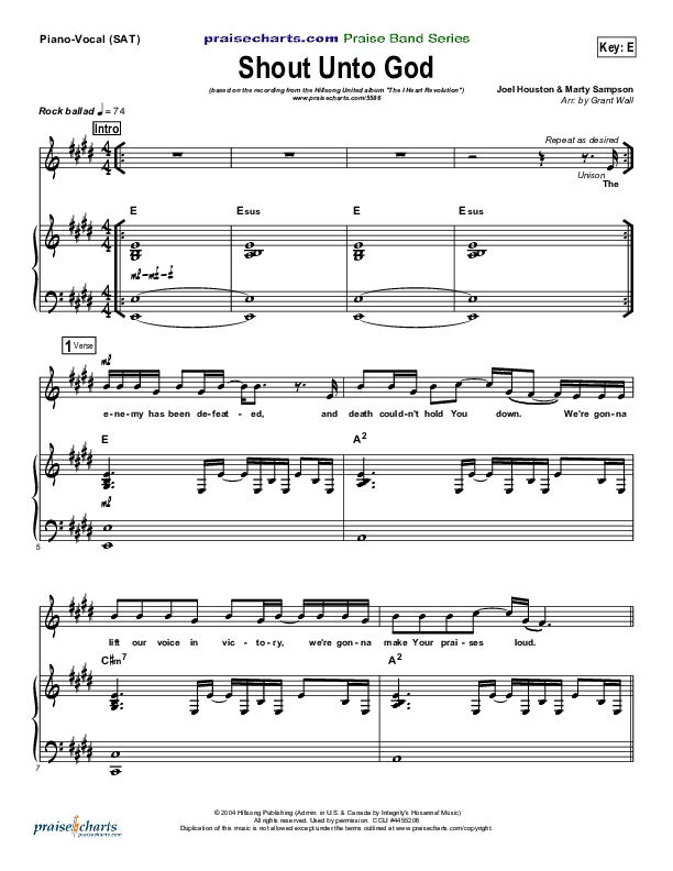 Shout Unto God Piano/Vocal (SAT) (Hillsong Worship)