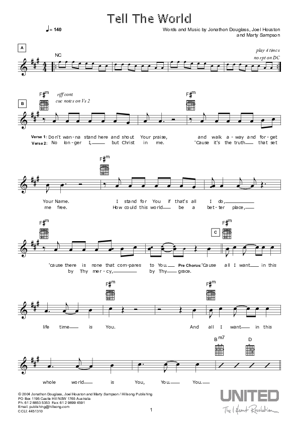 Tell The World Lead (SAT) (Hillsong Worship)