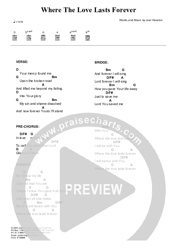 Where The Love Lasts Forever Chord Chart (Hillsong Worship)