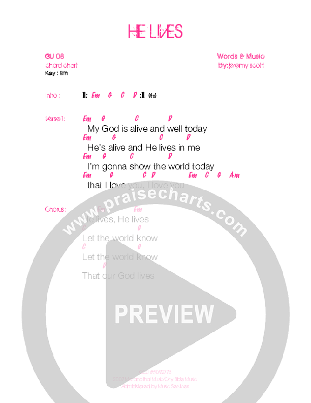 He Lives Chord Chart (Generation Unleashed)