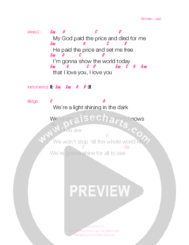He Lives Chord Chart (Generation Unleashed)