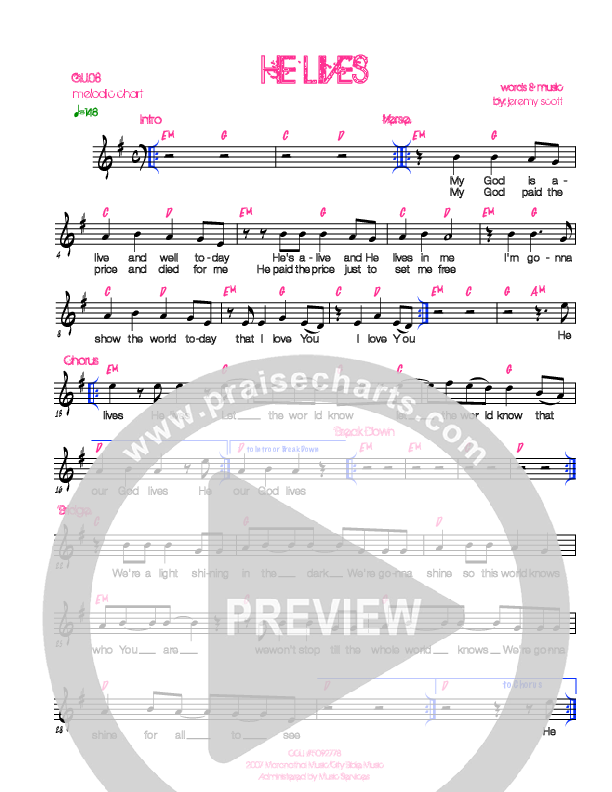 He Lives Lead Sheet (Generation Unleashed)