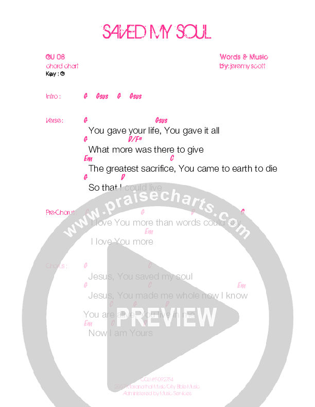 Saved My Soul Chord Chart (Generation Unleashed)