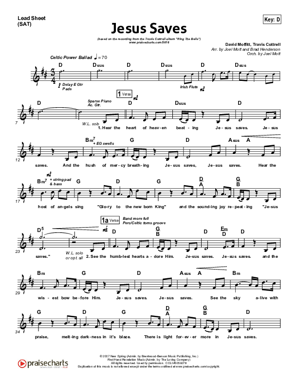 Jesus Saves Lead Sheet (Travis Cottrell)