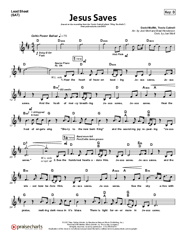 Jesus Saves Lead Sheet (SAT) (Travis Cottrell)