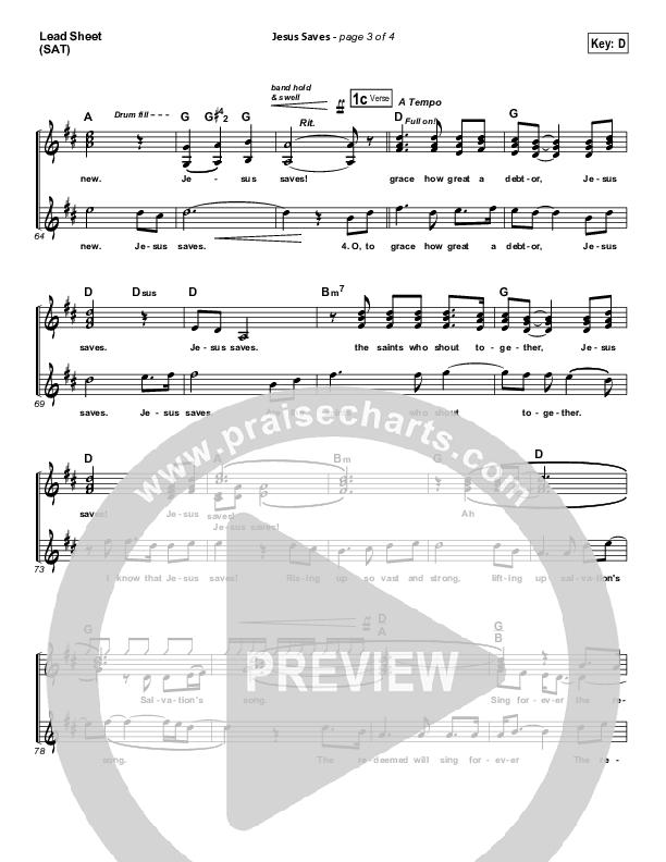 Jesus Saves Lead Sheet (SAT) (Travis Cottrell)