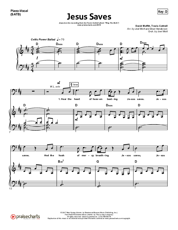 Jesus Saves Piano/Vocal (Travis Cottrell)