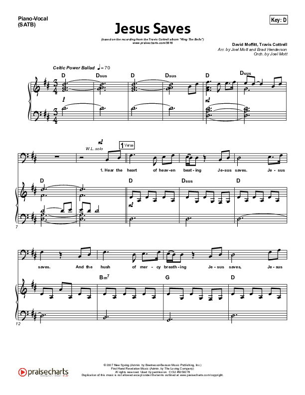 Jesus Saves Piano/Vocal (SATB) (Travis Cottrell)