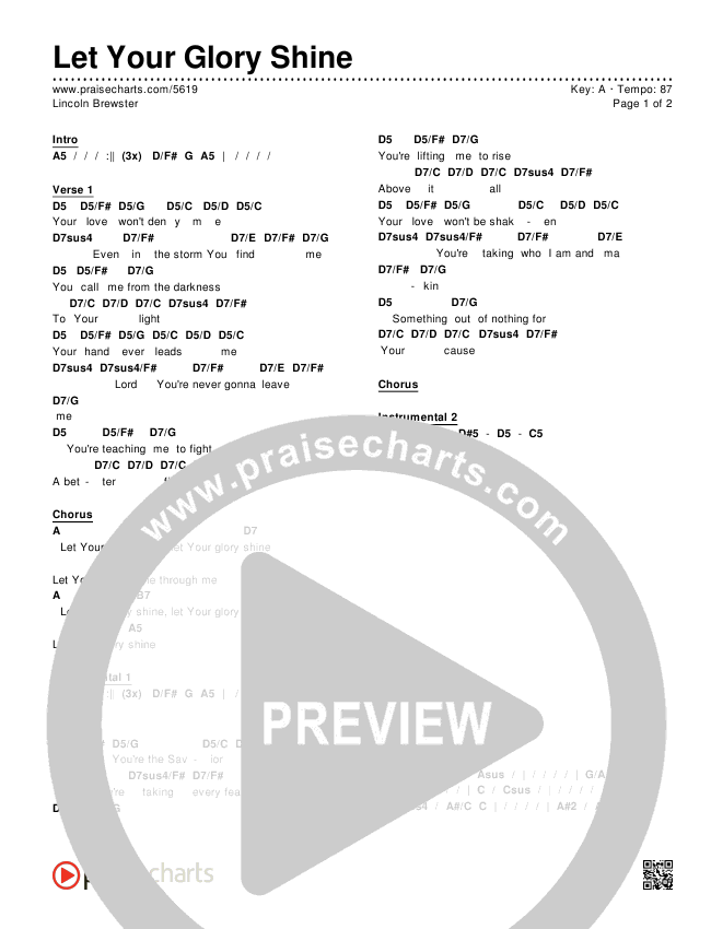 Let Your Glory Shine Chords & Lyrics (Lincoln Brewster)