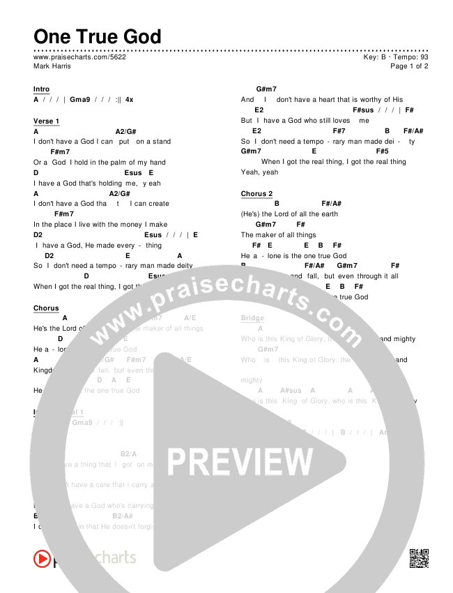One True God Chords & Lyrics (Mark Harris)