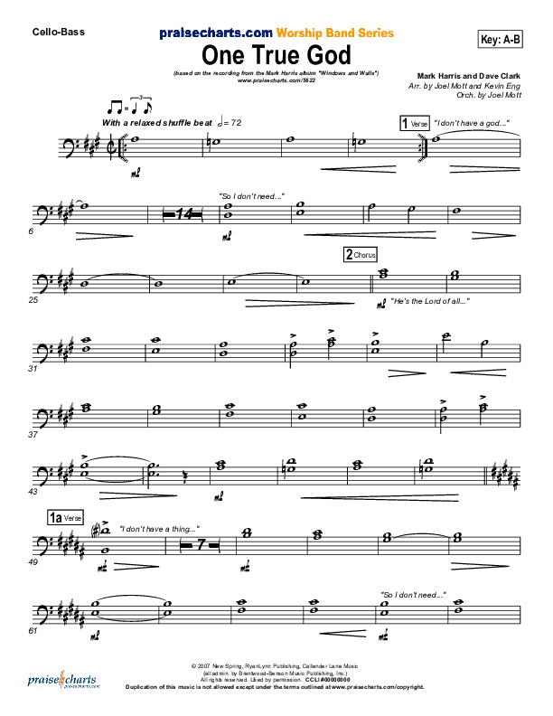 One True God Cello/Bass (Mark Harris)