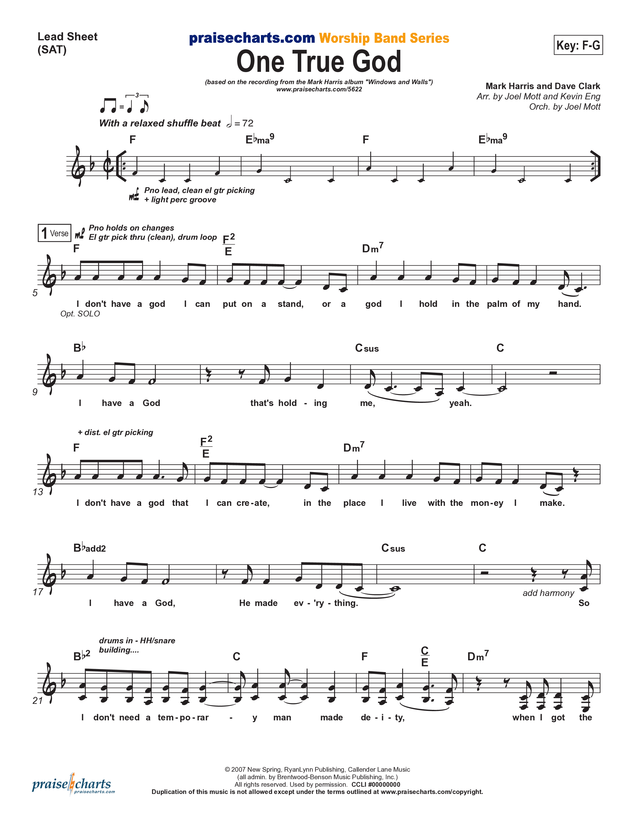 One True God Lead Sheet (SAT) (Mark Harris)