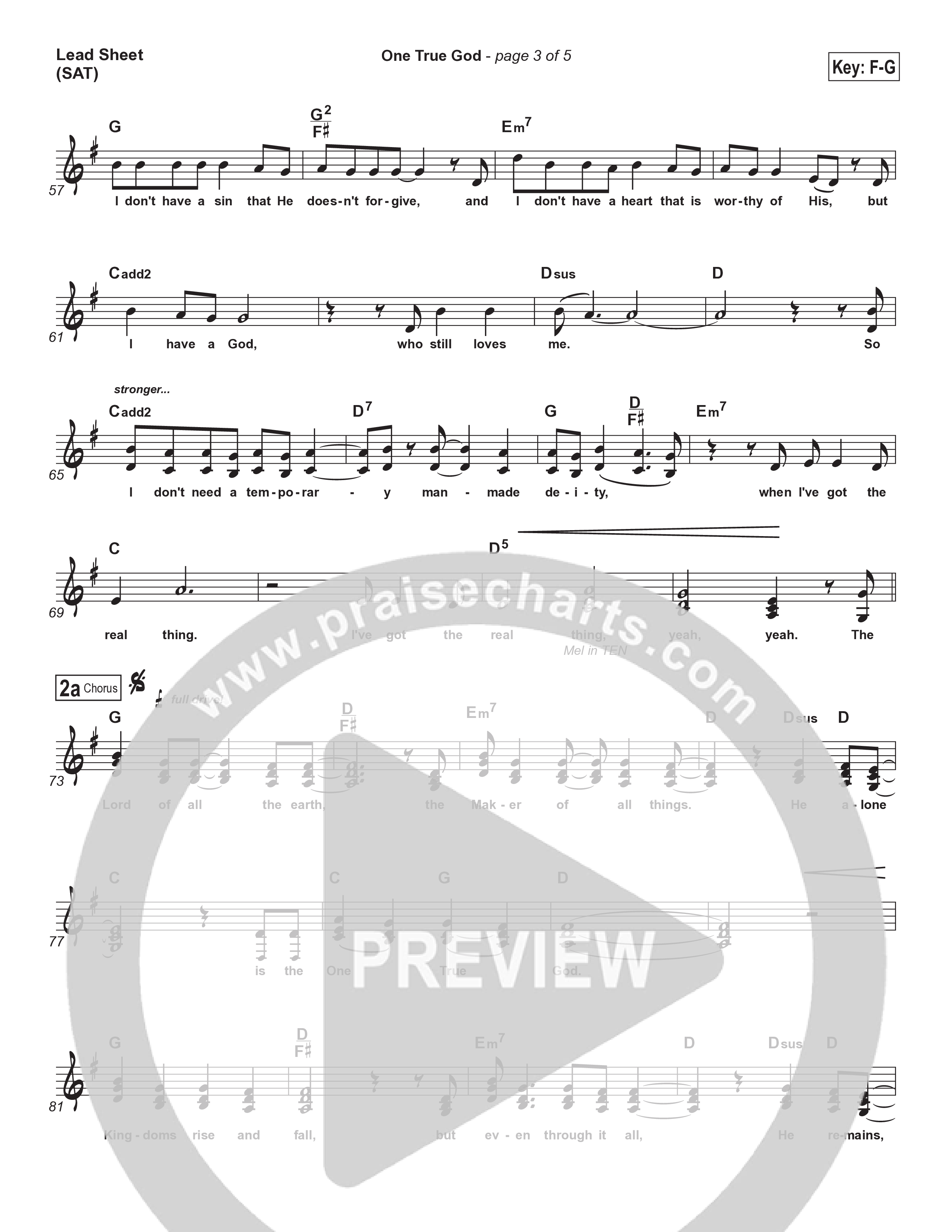 One True God Lead Sheet (SAT) (Mark Harris)