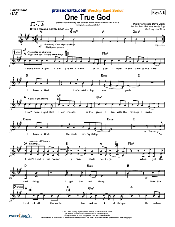 One True God Lead Sheet (Mark Harris)
