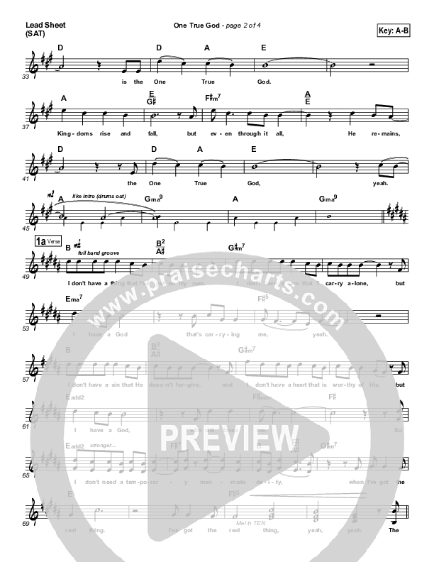 One True God Lead Sheet (Mark Harris)