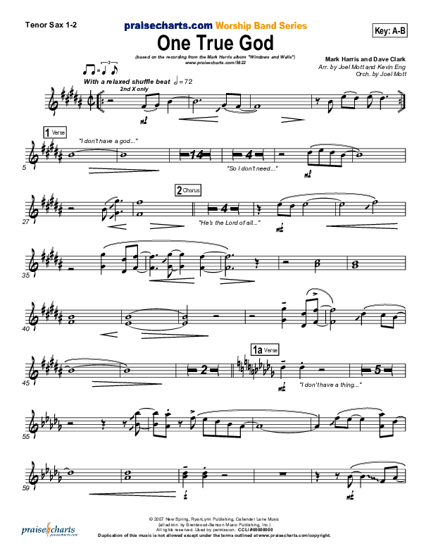 One True God Tenor Sax 1/2 (Mark Harris)
