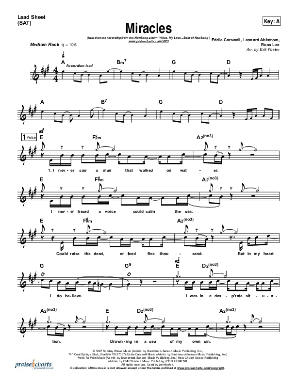 Miracles Lead Sheet (Newsong)