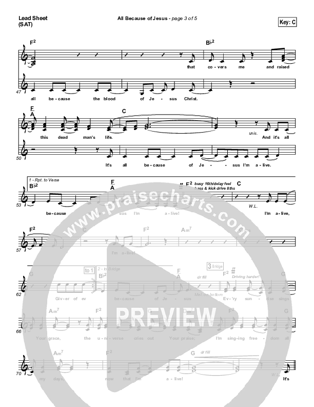 All Because Of Jesus Lead Sheet (FEE Band)